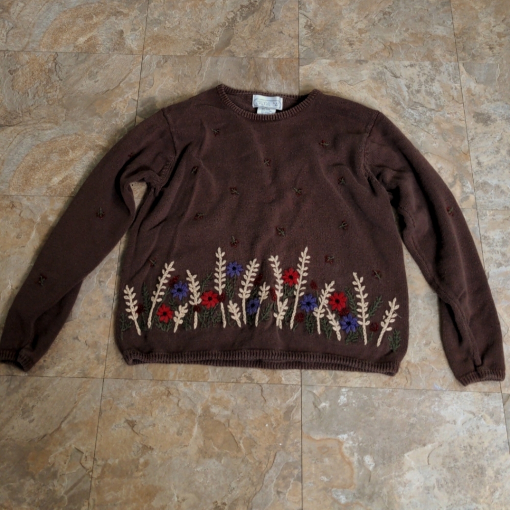 Embroidered Brown Sweater